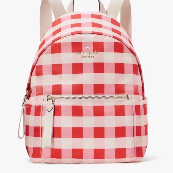 🔹️Kate Spade 🔹️Chelsea Gingham Check Printed Nylon Medium Backpack ✨️❤️ - Picture 1 of 8